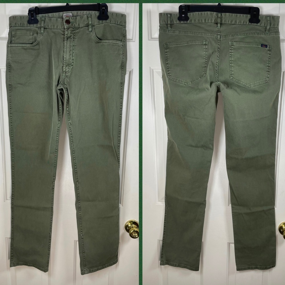 Faherty Brand Mens 34 Olive Green 5-Pocket Straight Leg Twill Pants Stretch 33" - Picture 2 of 8
